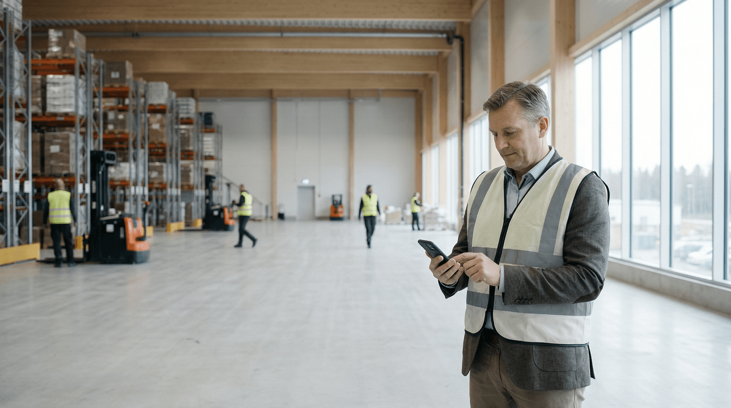 Warehouse manager safety vest using smartphone distribution center